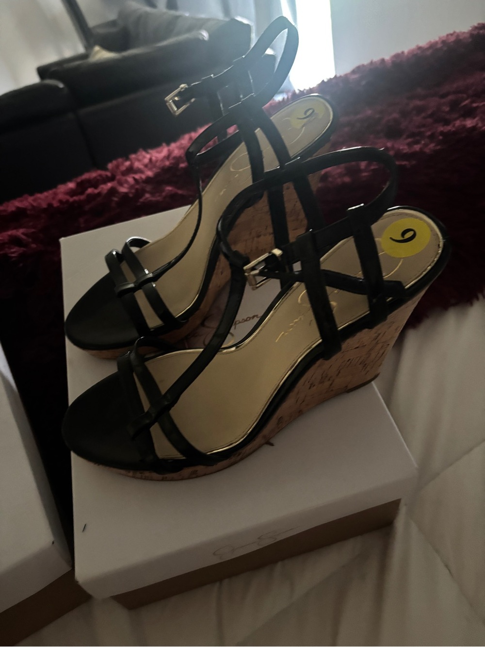 Jessica Simpson Black Strappy Cork Wedge Sandals